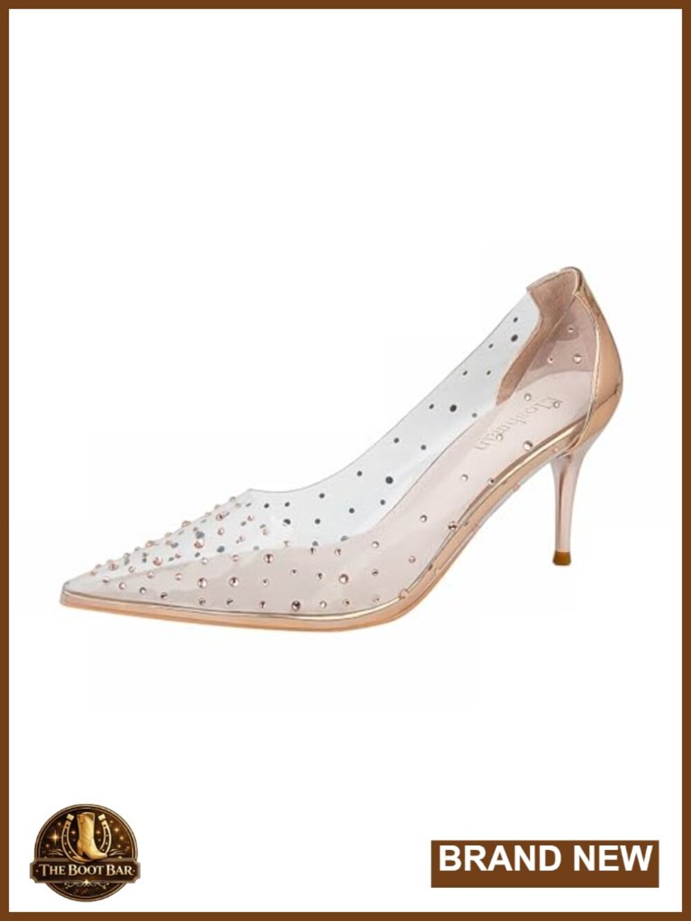 Rhinestone Clear Leather Stiletto Pumps Pointed Toe Slip On High Heels